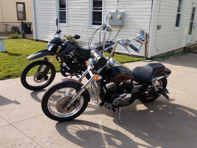My 2003 Honda Shadow and the CSC TT250 the day it arrived.